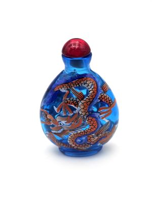 Tabatière chinoise (Age 20 ans) - Verre soufflé - Dragon - Bleu