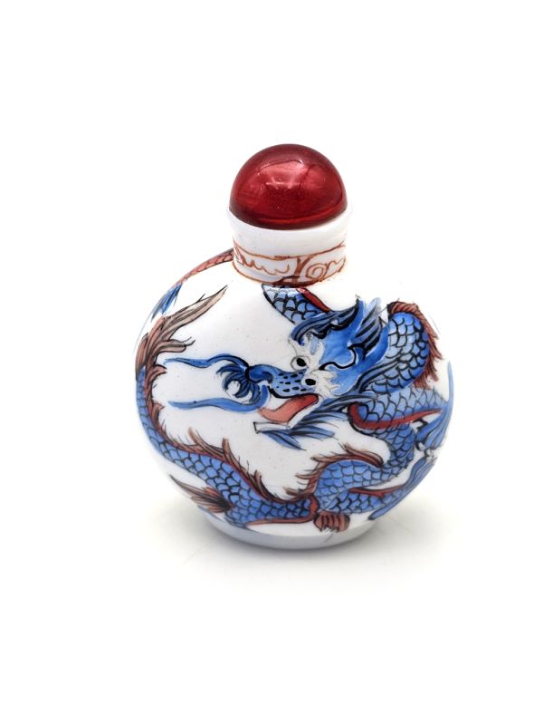 Tabatière chinoise (Age 20 ans) - Verre soufflé - Dragon bleu et rouge