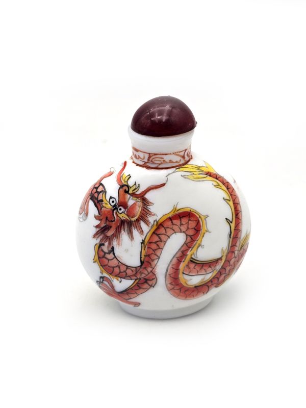 Tabatière chinoise (Age 20 ans) - Verre soufflé - Dragon jaune et rouge