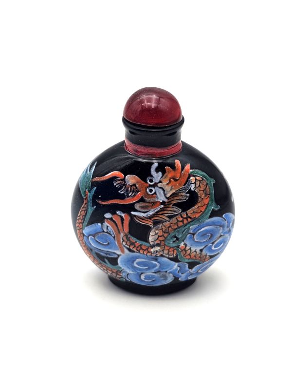 Tabatière chinoise (Age 20 ans) - Verre soufflé - Dragon - Noir