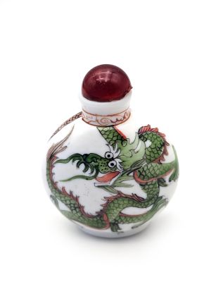 Tabatière chinoise (Age 20 ans) - Verre soufflé - Dragon - vert et rouge