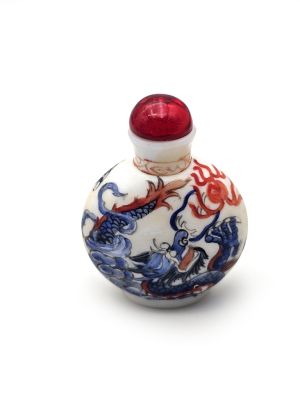 Tabatière chinoise (Age 20 ans) - Verre soufflé - Petit dragon - Bleu
