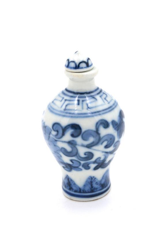 Cliquez sur la vignette pour agrandir et survolez la photo pour zoomer Tabatière Chinoise en Porcelaine - Peinture à la main - Blanc et Bleu - Fleur 5 2