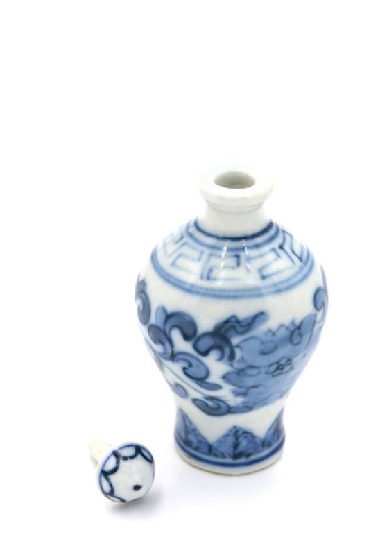 Cliquez sur la vignette pour agrandir et survolez la photo pour zoomer Tabatière Chinoise en Porcelaine - Peinture à la main - Blanc et Bleu - Fleur 5 3