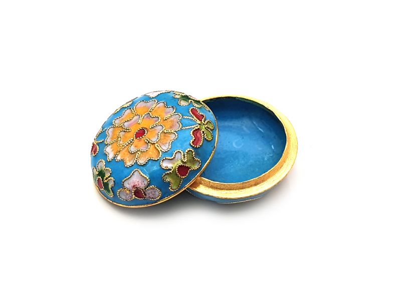 Cliquez sur la vignette pour agrandir et survolez la photo pour zoomer Très Petite Boite en Cloisonnée Chinoise Bleue Ciel 2