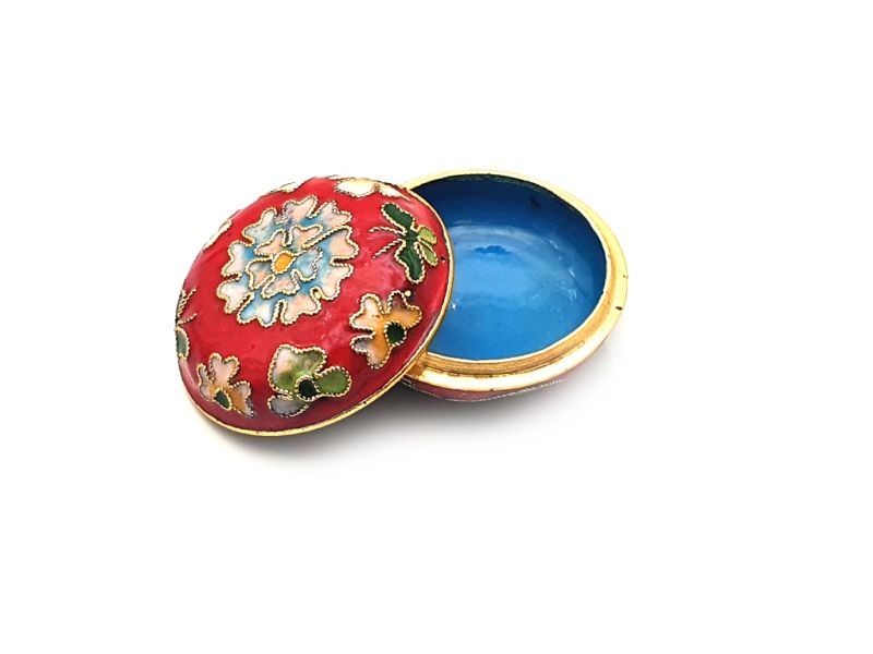 Cliquez sur la vignette pour agrandir et survolez la photo pour zoomer Très Petite Boite en Cloisonnée Chinoise Rouge 2