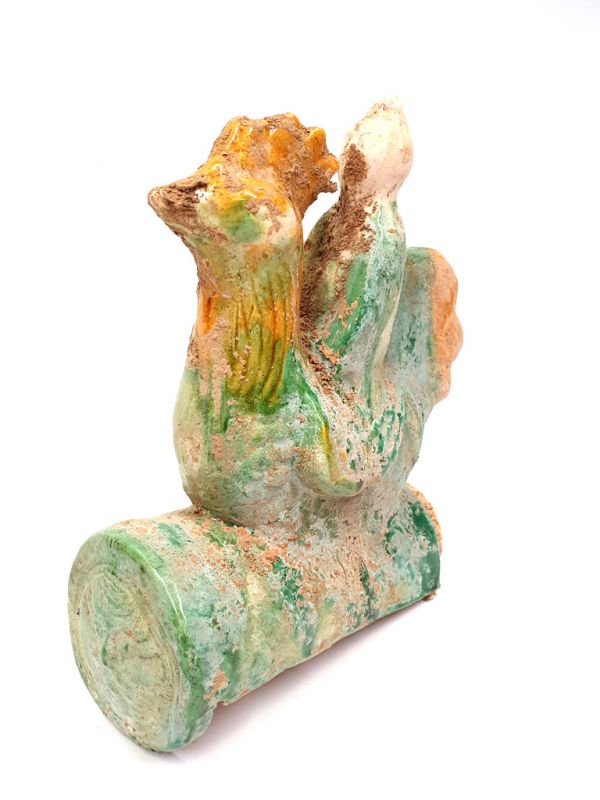 Cliquez sur la vignette pour agrandir et survolez la photo pour zoomer Tuile Faitière Chinoise en terre cuite émaillée - Le coq 2